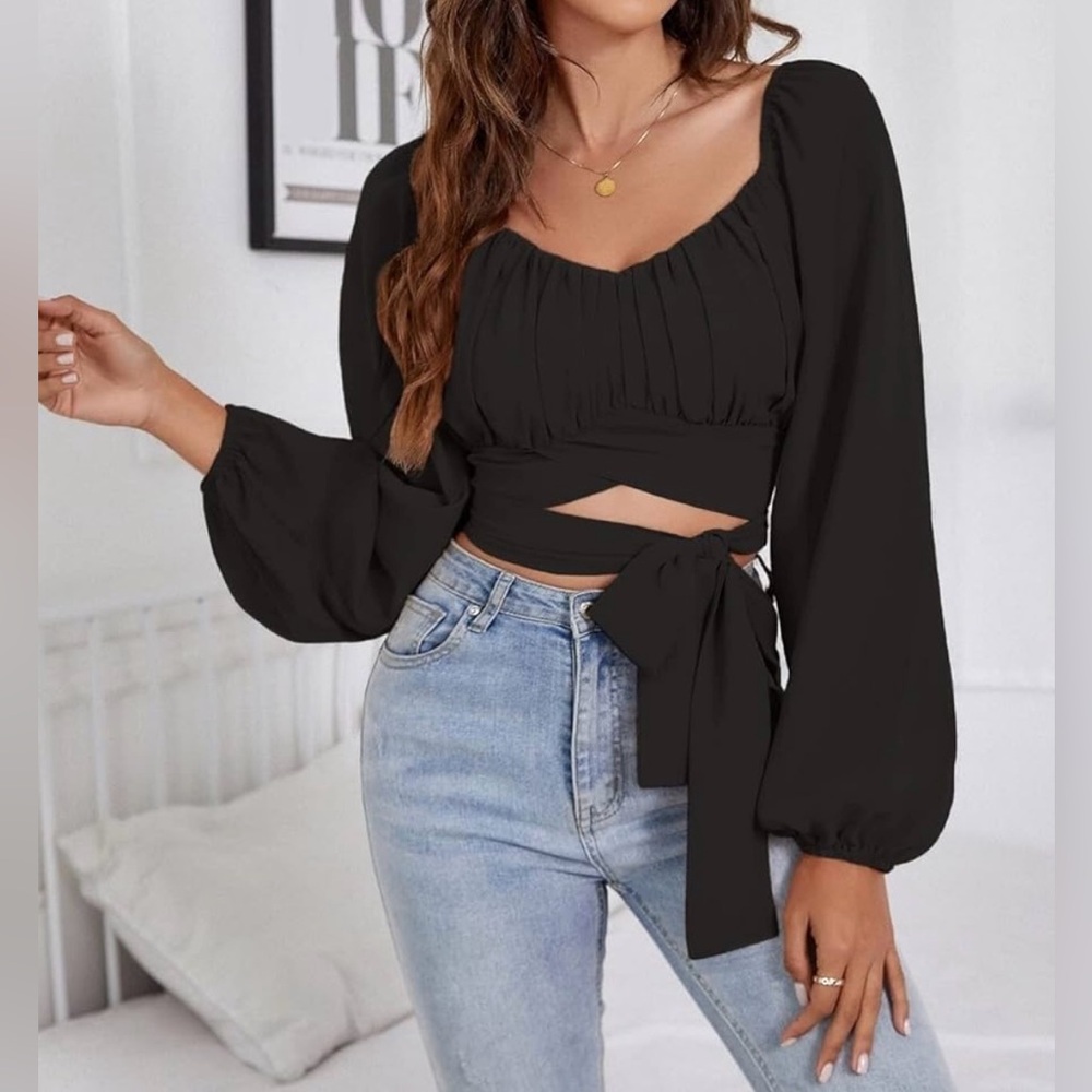 Black cropped top with belly ties